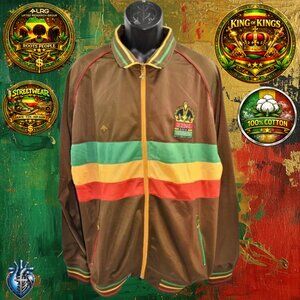 LRG King of Kings Track Jacket 2XL Brown Rasta Stripe Full Zip Streetwear